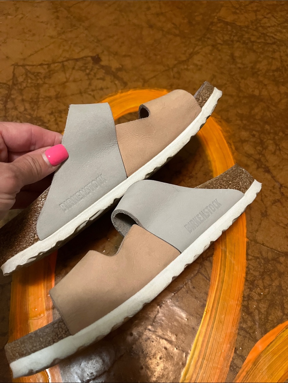 Women’s Birkenstock Two-Band Sandals in Beige and Light Gray SZ 36 - Picture 11 of 11